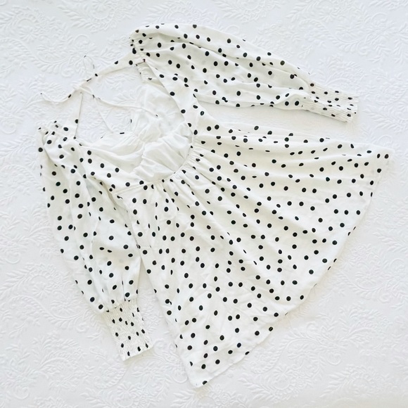 NWOT Lulus Meet Me At Our Spot White Polka Dot Long Sleeve Mini Dress Small - Picture 8 of 13